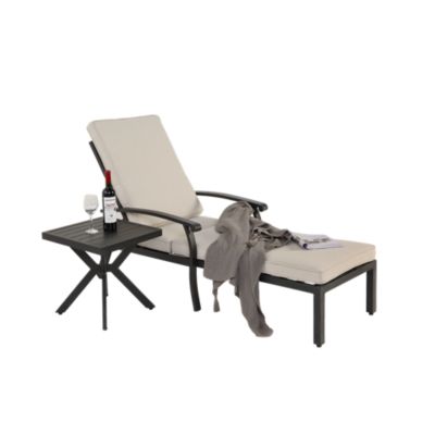 Chaise De Patio Jardin Aluminium Inclinable Coussin Beige Blackcolors
