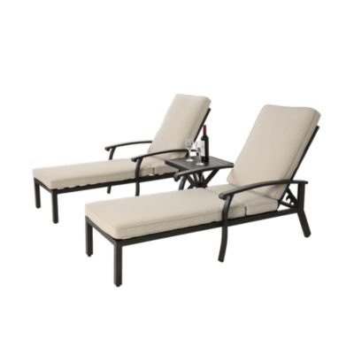 Chaise De Patio Jardin Aluminium Inclinable Coussin Beige Blackcolors