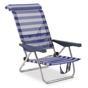 Chaise de Plage Lit Pliable Solenny 4 Positions Dossier Bas avec Accoudoirs 77x60x83 cm