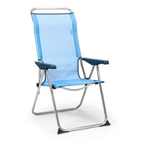 Chaise de Plage Pliante Solenny 5 Positions Dossier Ergonomique Bleu 67x63x114 cm