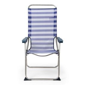 Chaise de Plage Pliante Solenny 5 Positions Dossier Ergonomique Bleu Blanc 67x63x114 cm