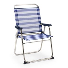 Chaise de Plage Pliante Solenny Marinera Dossier Haut Bleu et Blanc 58x58x90 cm