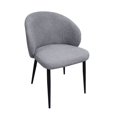 Chaise de repas en tissu bouclette gris et pieds métal noir - SYRACUSE