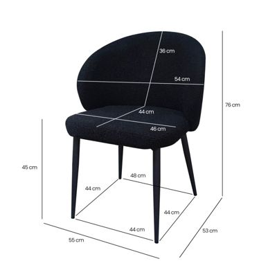 Chaise de repas en tissu bouclette noir et pieds métal noir - SYRACUSE