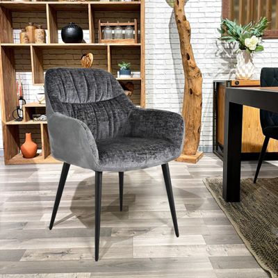 Chaise de repas tissu microfibre gris anthracite pieds métal - ATLANTA