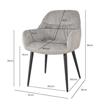 Chaise de repas tissu microfibre gris clair pieds métal noir - ATLANTA