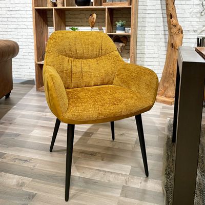 Chaise de repas tissu microfibre jaune moutarde pieds métal - ATLANTA