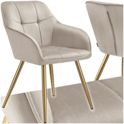 Chaise de salle à manger en velours rembourré capitonné taupe/or