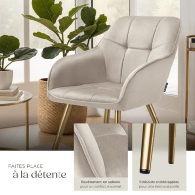 Chaise de salle à manger en velours rembourré capitonné taupe/or