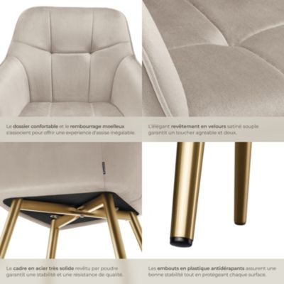 Chaise de salle à manger en velours rembourré capitonné taupe/or