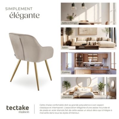Chaise de salle à manger en velours rembourré capitonné taupe/or