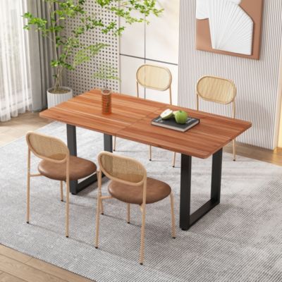 Chaise de Salle à Manger Lot de 4 - Dossier Ovale en Rotin, Pieds Métal, Assise Confortable - Marron