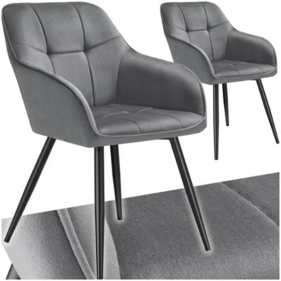Chaise de salle à manger rembourrée et en velours matelassé gris/noir
