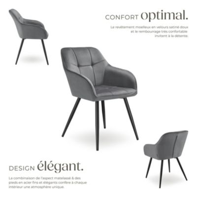 Chaise de salle à manger rembourrée et en velours matelassé gris/noir