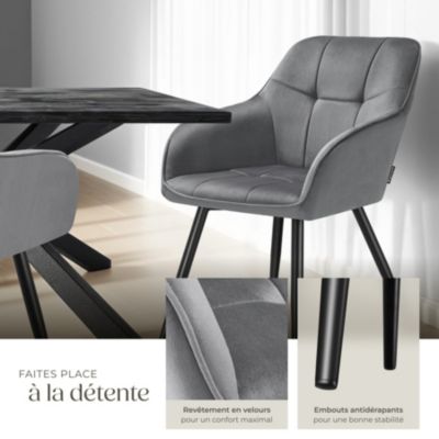 Chaise de salle à manger rembourrée et en velours matelassé gris/noir