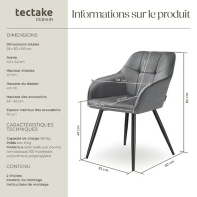 Chaise de salle à manger rembourrée et en velours matelassé gris/noir