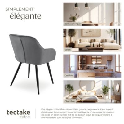 Chaise de salle à manger rembourrée et en velours matelassé gris/noir