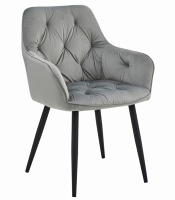 Chaise de salle à manger Valora LUKK Velours gris argenté avec pieds noirs x 1