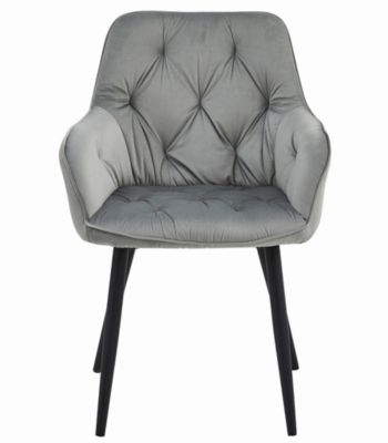 Chaise de salle à manger Valora LUKK Velours gris argenté avec pieds noirs x 1