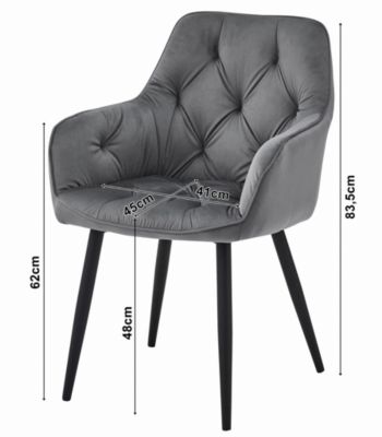 Chaise de salle à manger Valora LUKK Velours gris argenté avec pieds noirs x 1