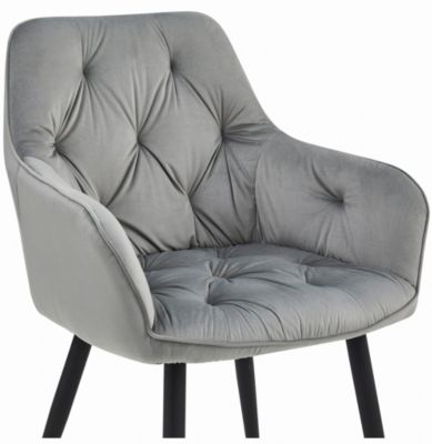 Chaise de salle à manger Valora LUKK Velours gris argenté avec pieds noirs x 1