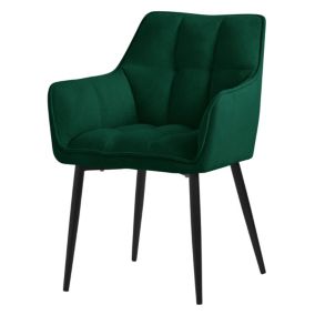 Chaise de salle à manger vert foncé en tissu éponge pied noir métallique élégant