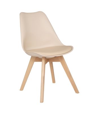 Chaise de table Assise Beige et Pieds en Bois de Hêtre