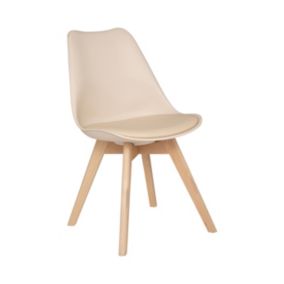 Chaise de table Assise Beige et Pieds en Bois de Hêtre