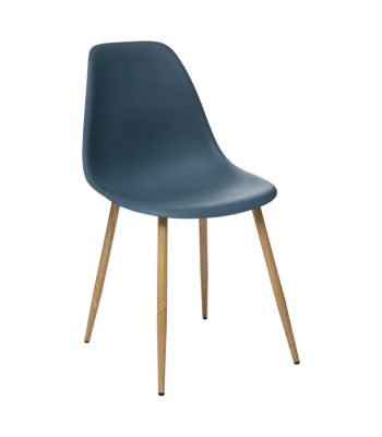 Chaise de table Assise Bleu Navy et pieds en fer façon Chêne