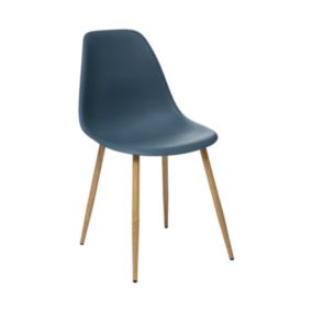 Chaise de table Assise Bleu Navy et pieds en fer façon Chêne