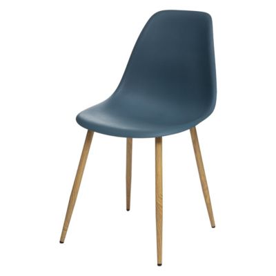 Chaise de table Assise Bleu Navy et pieds en fer façon Chêne