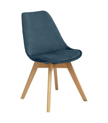 Chaise de table assise en Velours Bleu et pieds en Bois H 81 cm