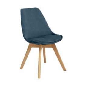 Chaise de table assise en Velours Bleu et pieds en Bois H 81 cm