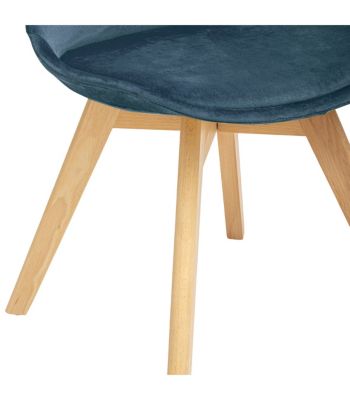 Chaise de table assise en Velours Bleu et pieds en Bois H 81 cm