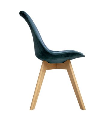 Chaise de table assise en Velours Bleu et pieds en Bois H 81 cm