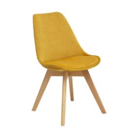 Chaise de table assise en Velours Jaune Ocre et pieds en Bois H 81 cm