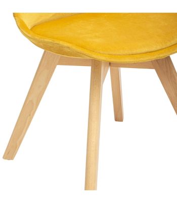 Chaise de table assise en Velours Jaune Ocre et pieds en Bois H 81 cm