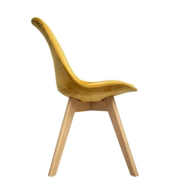 Chaise de table assise en Velours Jaune Ocre et pieds en Bois H 81 cm