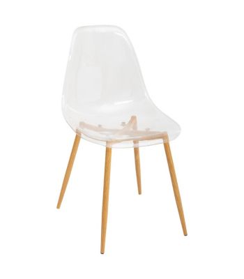 Chaise de table Assise transparente Pieds en métal façon Chêne