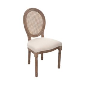 Chaise de table en coton Beige Lin et Bois blanchi avec dossier Cannage