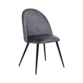 Chaise de table en Velours Gris souris et pieds en métal Noir