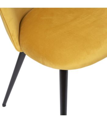 Chaise de table en Velours Jaune ocre et pieds en métal Noir