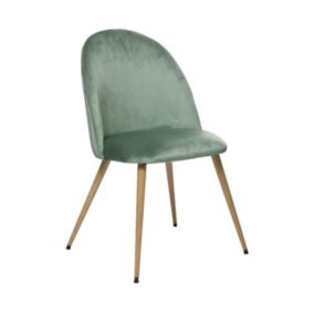 Chaise de table en Velours Vert céladon et pieds en métal