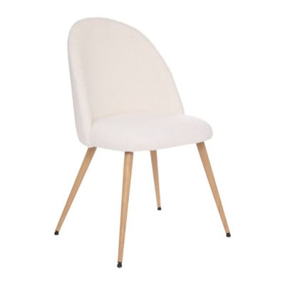 Chaise de table tissu blanc à bouclettes et pieds en métal aspect Bois