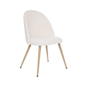 Chaise de table tissu blanc à bouclettes et pieds en métal aspect Bois