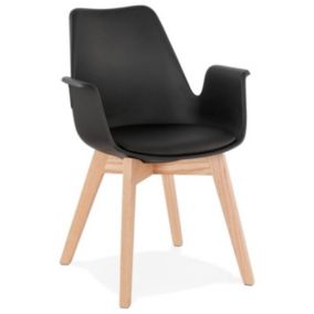 Chaise Design avec Accoudoirs "Baum" 82cm Noir & Naturel