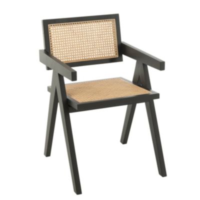Chaise design en bois et rotin (59x52x80 cm - Noir)