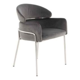 Chaise Design en Velours "Elva" Gris & Argent