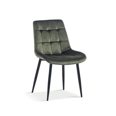 Chaise design KALI  Velours vert et pieds métal