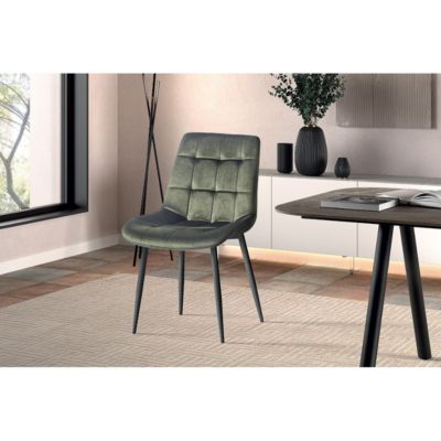 Chaise design KALI  Velours vert et pieds métal